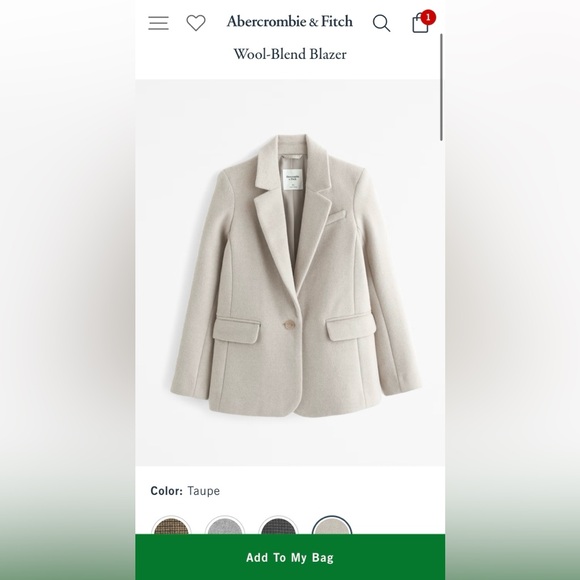 Beige Wool Abercrombie & Fitch Blazer, size XS. - Picture 6 of 7